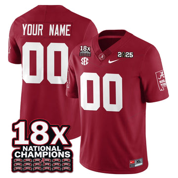 Personalized Custom BAMA 18x-Time National Champions Vapor Limited Football Jersey - Crimson Stitched