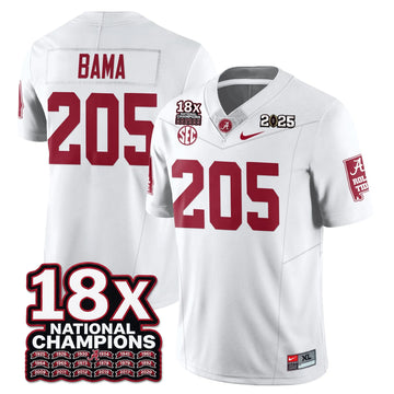 Personalized BAMA 18x-Time National Champions Vapor Limited Football Jersey - White / Bama - 205 Stitched