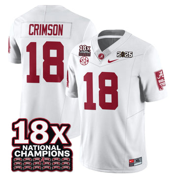 Personalized BAMA 18x-Time National Champions Vapor Limited Football Jersey - White / Crimson - 18 Stitched