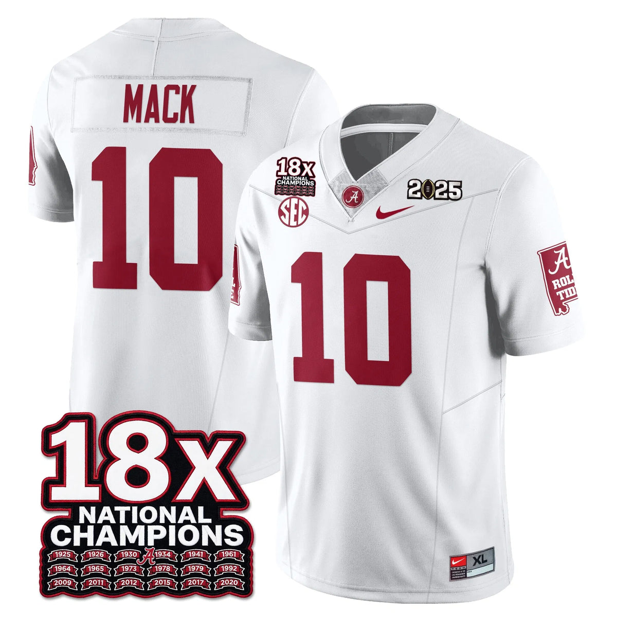 Personalized BAMA 18x-Time National Champions Vapor Limited Football Jersey - White / Austin Mack - 10 Stitched