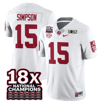 Personalized BAMA 18x-Time National Champions Vapor Limited Football Jersey - White / Ty Simpson - 15 Stitched