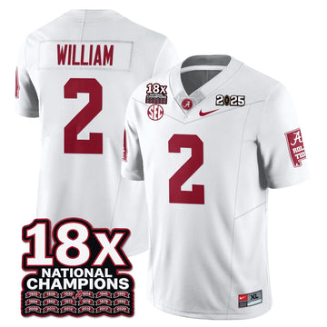 Personalized BAMA 18x-Time National Champions Vapor Limited Football Jersey - White / Ryan William - 2 Stitched