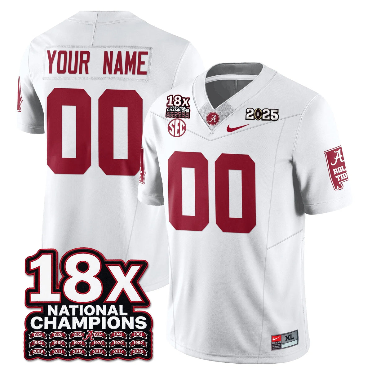 Personalized Custom BAMA 18x-Time National Champions Vapor Limited Football Jersey - White Stitched