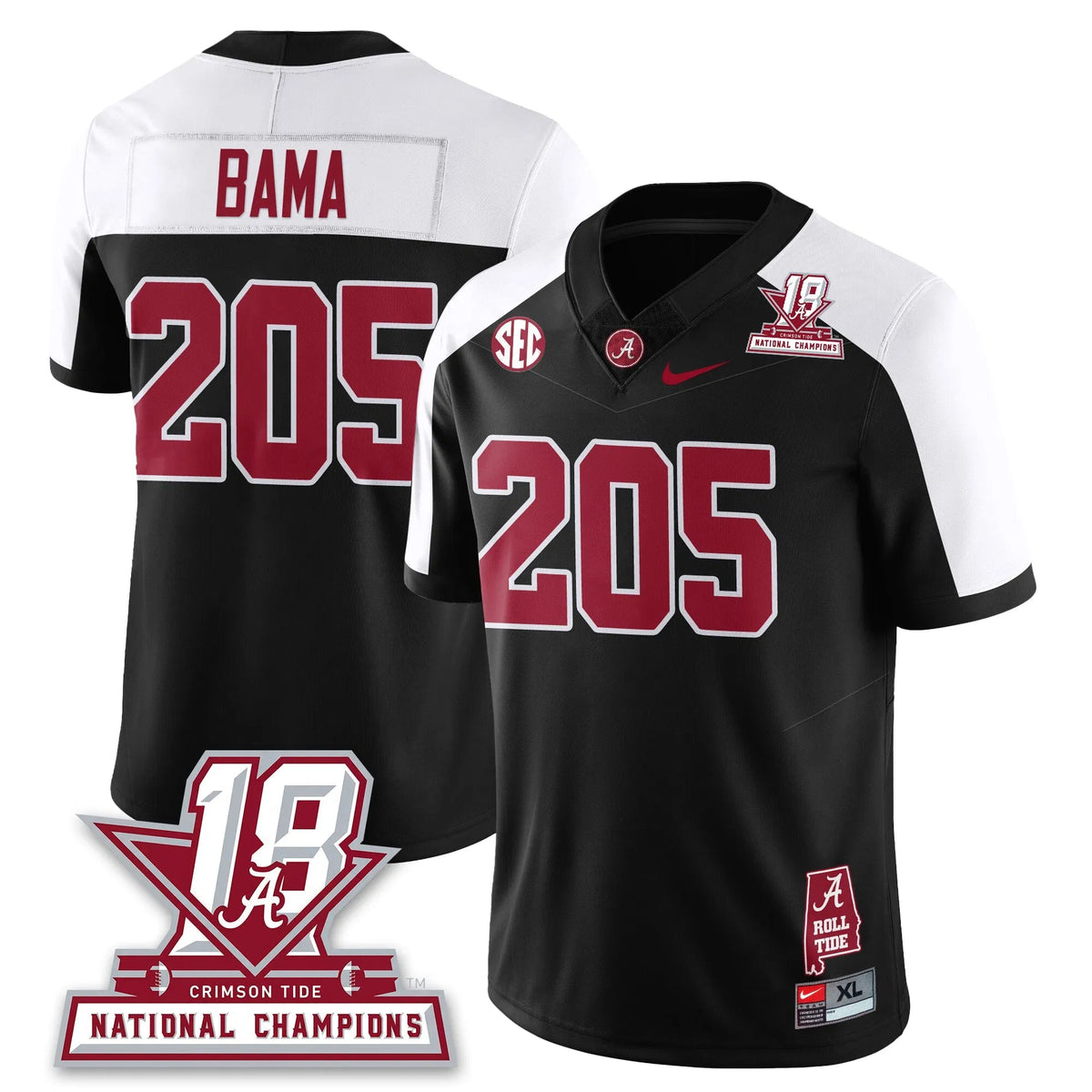 Personalized BAMA 18x-Time National Champions Vapor Limited Jersey - Alternate Black / Bama - 205 Stitched