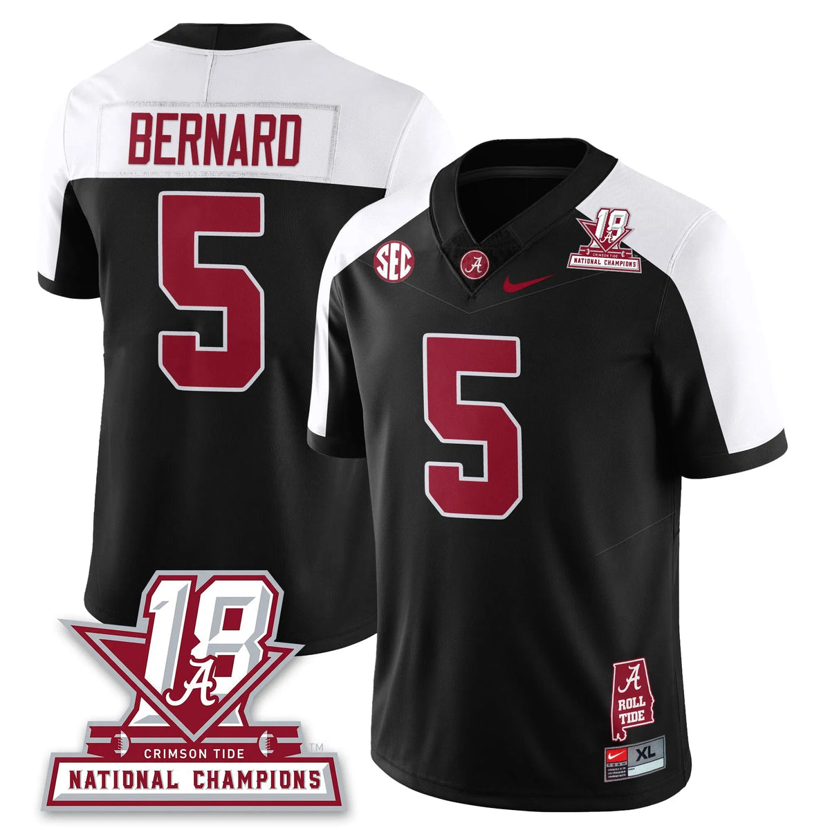 Personalized BAMA 18x-Time National Champions Vapor Limited Jersey - Alternate Black / Germie Bernard - 5 Stitched