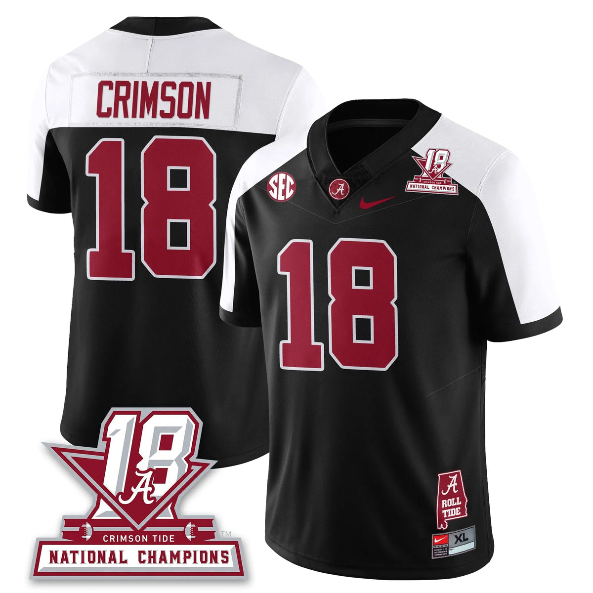 Personalized BAMA 18x-Time National Champions Vapor Limited Jersey - Alternate Black / Crimson - 18 Stitched