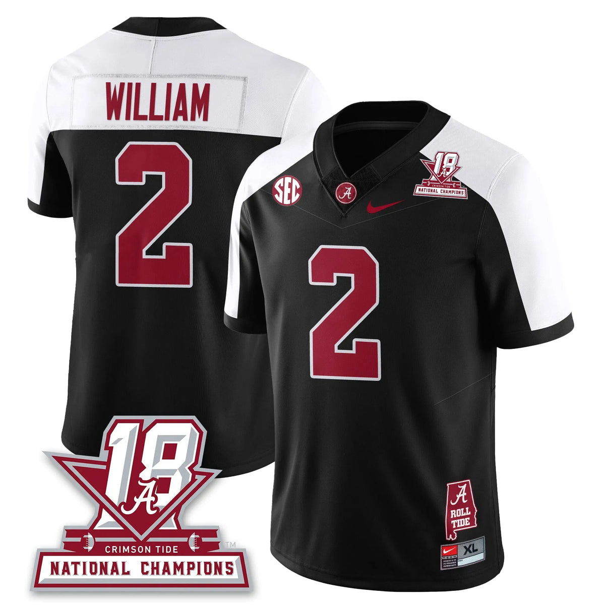 Personalized BAMA 18x-Time National Champions Vapor Limited Jersey - Alternate Black / Ryan William - 2 Stitched