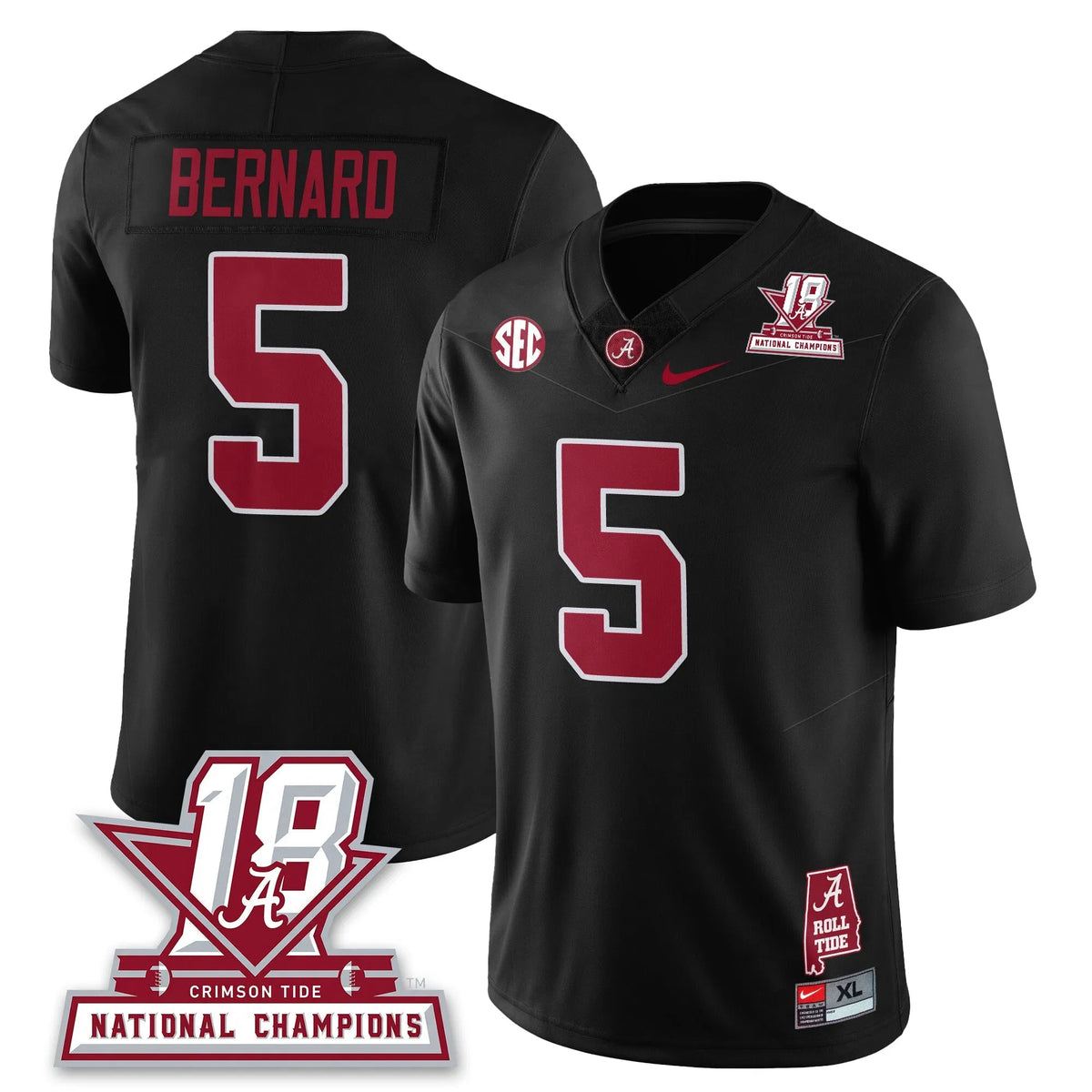 Personalized BAMA 18x-Time National Champions Vapor Limited Jersey - Black / Germie Bernard - 5 Stitched