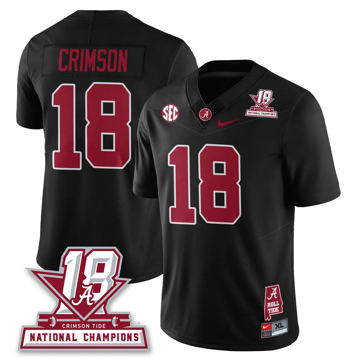 Personalized BAMA 18x-Time National Champions Vapor Limited Jersey - Black / Crimson - 18 Stitched