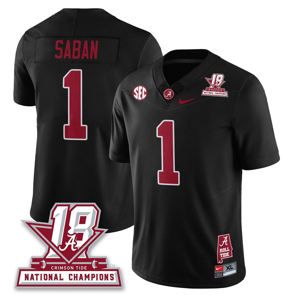 Personalized BAMA 18x-Time National Champions Vapor Limited Jersey - Black / Nick Saban - 1 Stitched