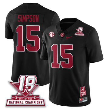 Personalized BAMA 18x-Time National Champions Vapor Limited Jersey - Black / Ty Simpson - 15 Stitched