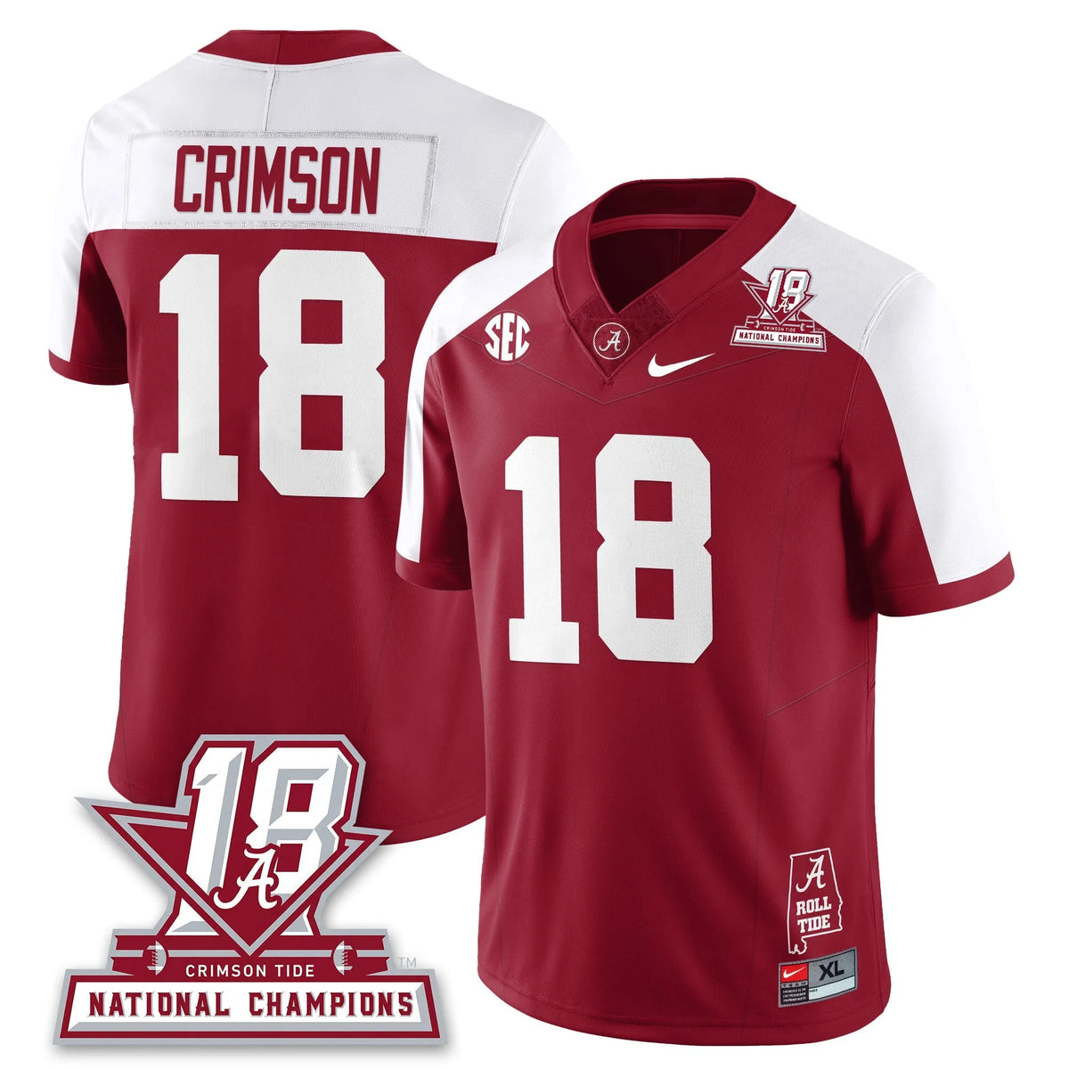 Personalized BAMA 18x-Time National Champions Vapor Limited Jersey - Alternate Crimson / Crimson - 18 Stitched