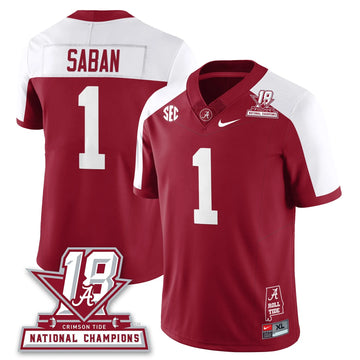 Personalized BAMA 18x-Time National Champions Vapor Limited Jersey - Alternate Crimson / Nick Saban - 1 Stitched