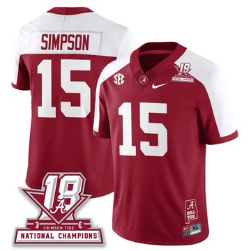 Personalized BAMA 18x-Time National Champions Vapor Limited Jersey - Alternate Crimson / Ty Simpson - 15 Stitched