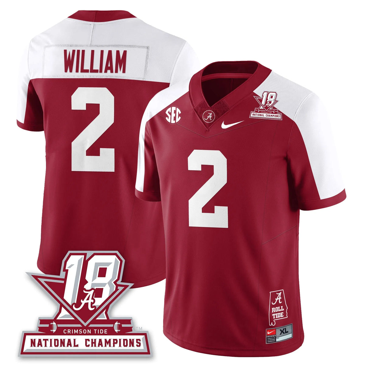 Personalized BAMA 18x-Time National Champions Vapor Limited Jersey - Alternate Crimson / Ryan William - 2 Stitched