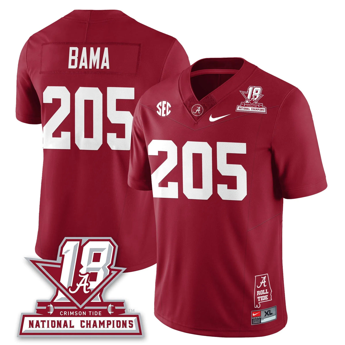 Personalized BAMA 18x-Time National Champions Vapor Limited Jersey - Crimson / Bama - 205 Stitched