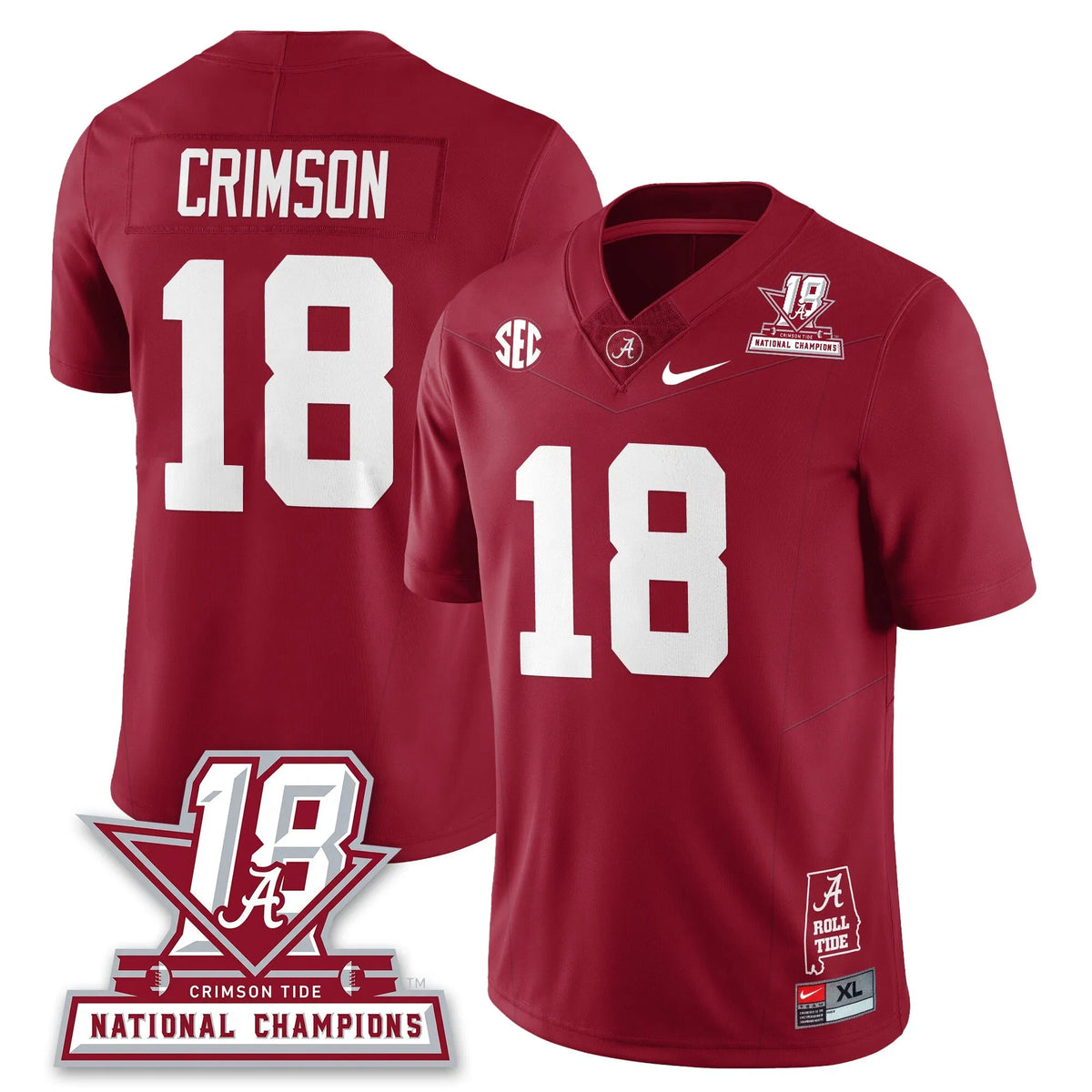 Personalized BAMA 18x-Time National Champions Vapor Limited Jersey - Crimson / Crimson - 18 Stitched
