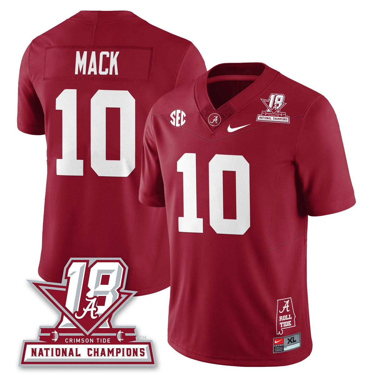 Personalized BAMA 18x-Time National Champions Vapor Limited Jersey - Crimson / Austin Mack - 10 Stitched