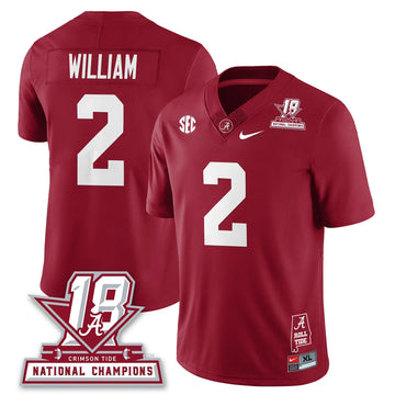 Personalized BAMA 18x-Time National Champions Vapor Limited Jersey - Crimson / Ryan William - 2 Stitched