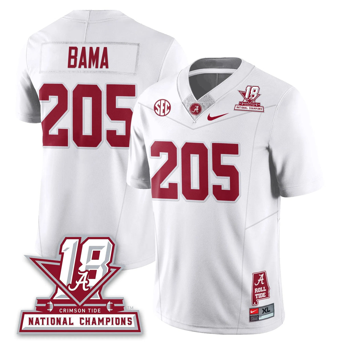 Personalized BAMA 18x-Time National Champions Vapor Limited Jersey - White / Bama - 205 Stitched