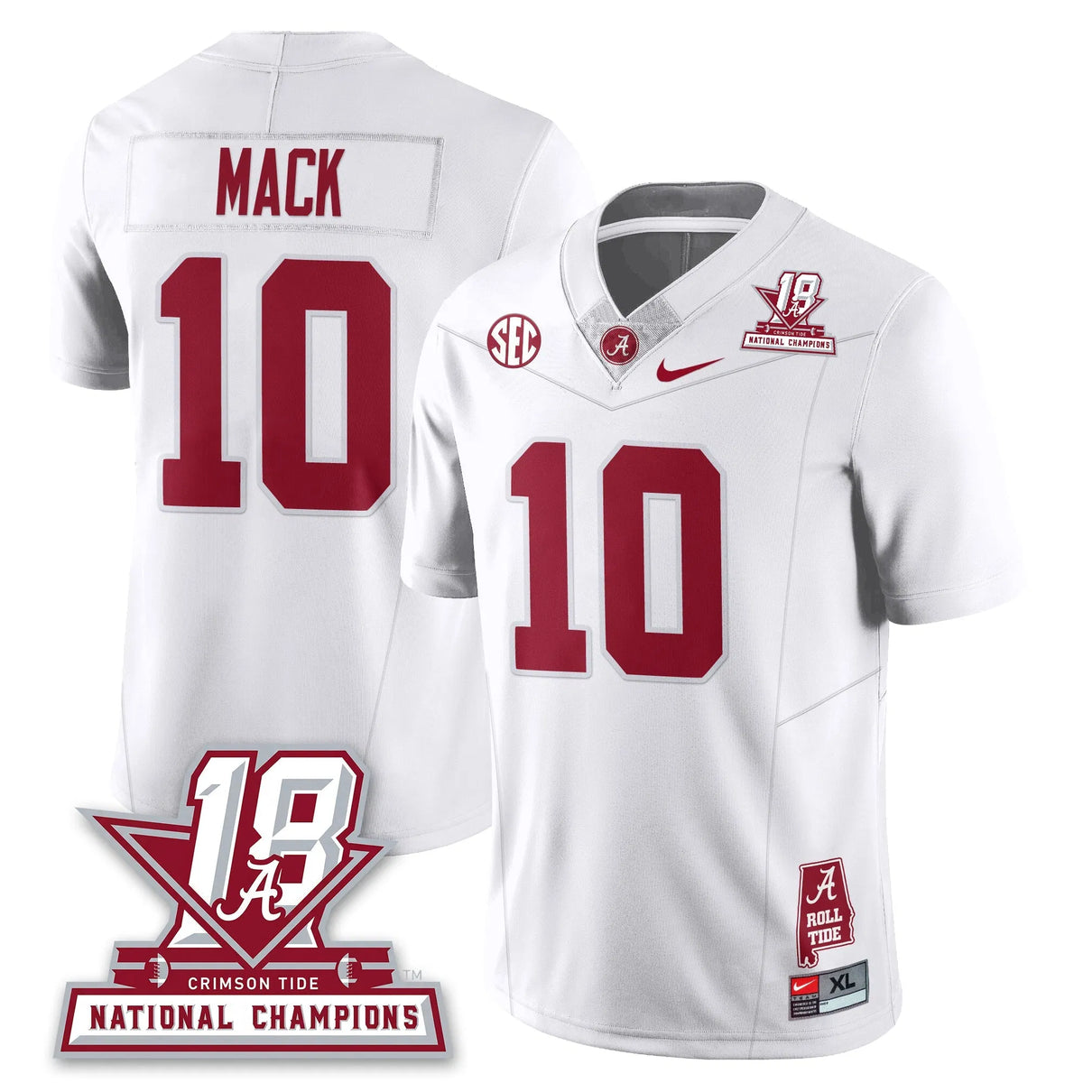 Personalized BAMA 18x-Time National Champions Vapor Limited Jersey - White / Austin Mack - 10 Stitched