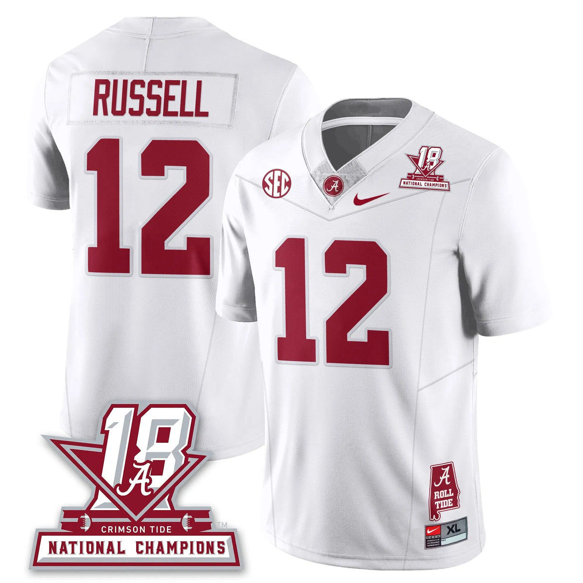 Personalized BAMA 18x-Time National Champions Vapor Limited Jersey - White / Keelon Russell - 12 Stitched