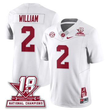 Personalized BAMA 18x-Time National Champions Vapor Limited Jersey - White / Ryan William - 2 Stitched