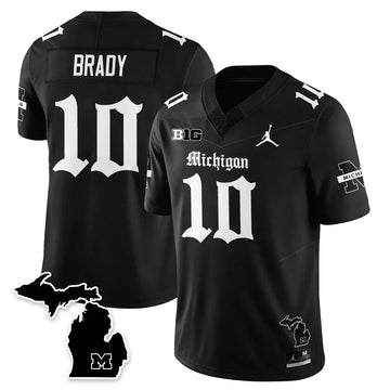 Personalized MICH Gothic Vapor Limited Football Jersey - Black / Tom Brady - 10 Stitched
