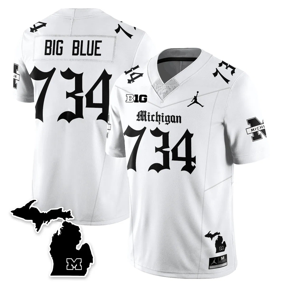Personalized MICH Gothic Vapor Limited Football Jersey - White / Big Blue - 734 Stitched