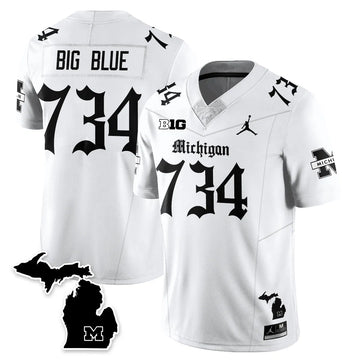 Personalized MICH Gothic Vapor Limited Football Jersey - White / Big Blue - 734 Stitched