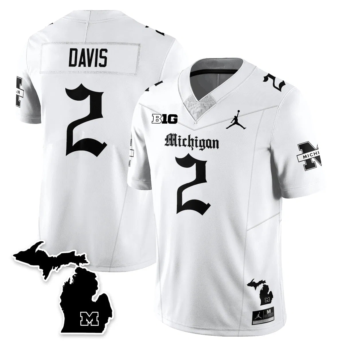 Personalized MICH Gothic Vapor Limited Football Jersey - White / Jadyn Davis - 2 Stitched