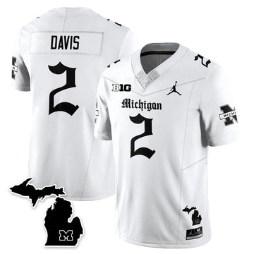 Personalized MICH Gothic Vapor Limited Football Jersey - White / Jadyn Davis - 2 Stitched
