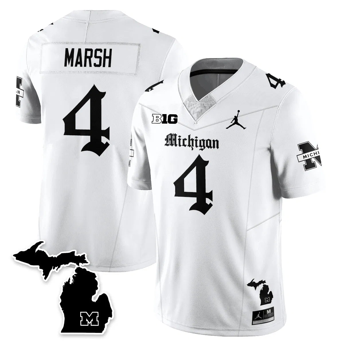 Personalized MICH Gothic Vapor Limited Football Jersey - White / Andrew Marsh - 4 Stitched