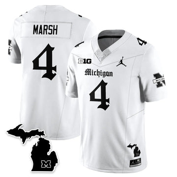 Personalized MICH Gothic Vapor Limited Football Jersey - White / Andrew Marsh - 4 Stitched