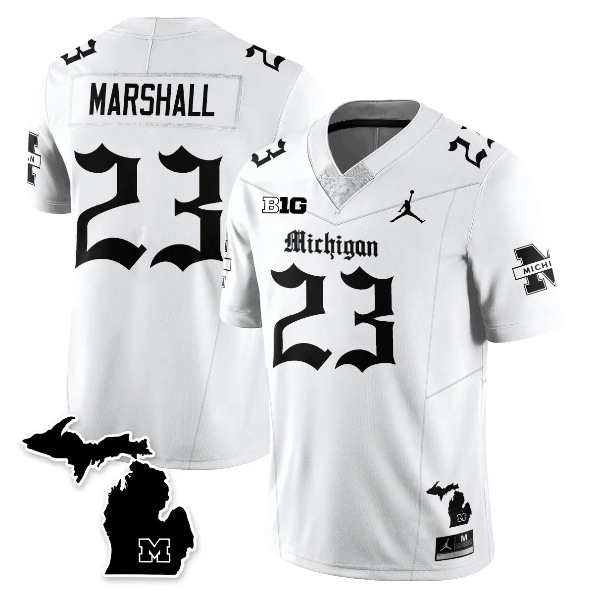 Personalized MICH Gothic Vapor Limited Football Jersey - White / Jordan Marshall - 23 Stitched