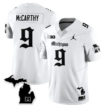 Personalized MICH Gothic Vapor Limited Football Jersey - White / J.J. McCarthy - 9 Stitched