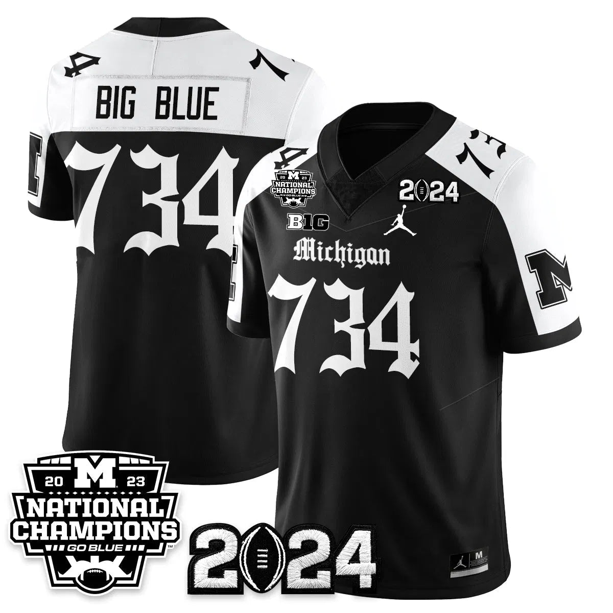 Personalized MICH Gothic 2023 National Champions Vapor Limited Football Jersey - Alternate / Big Blue - 734 Stitched
