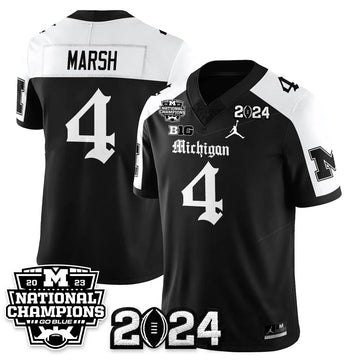 Personalized MICH Gothic 2023 National Champions Vapor Limited Football Jersey - Alternate / Andrew Marsh - 4 Stitched