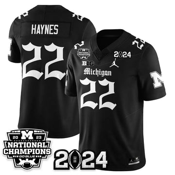 Personalized MICH Gothic 2023 National Champions Vapor Limited Football Jersey - Black / Justice Haynes - 22 Stitched