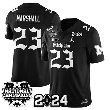 Personalized MICH Gothic 2023 National Champions Vapor Limited Football Jersey - Black / Jordan Marshall - 23 Stitched