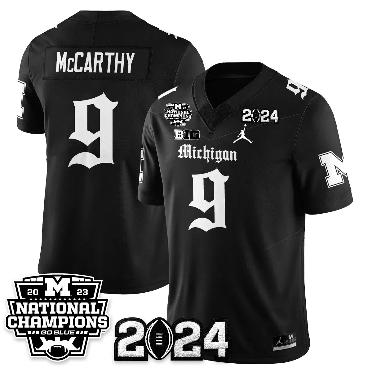 Personalized MICH Gothic 2023 National Champions Vapor Limited Football Jersey - Black / J.J. McCarthy - 9 Stitched