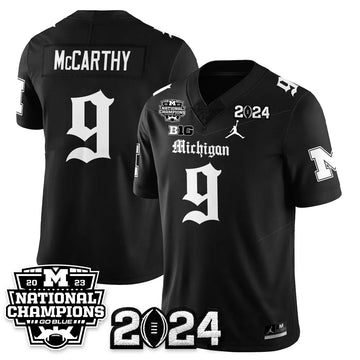 Personalized MICH Gothic 2023 National Champions Vapor Limited Football Jersey - Black / J.J. McCarthy - 9 Stitched