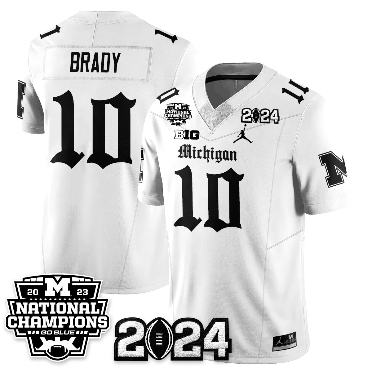 Personalized MICH Gothic 2023 National Champions Vapor Limited Football Jersey - White / Tom Brady - 10 Stitched