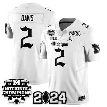 Personalized MICH Gothic 2023 National Champions Vapor Limited Football Jersey - White / Jadyn Davis - 2 Stitched