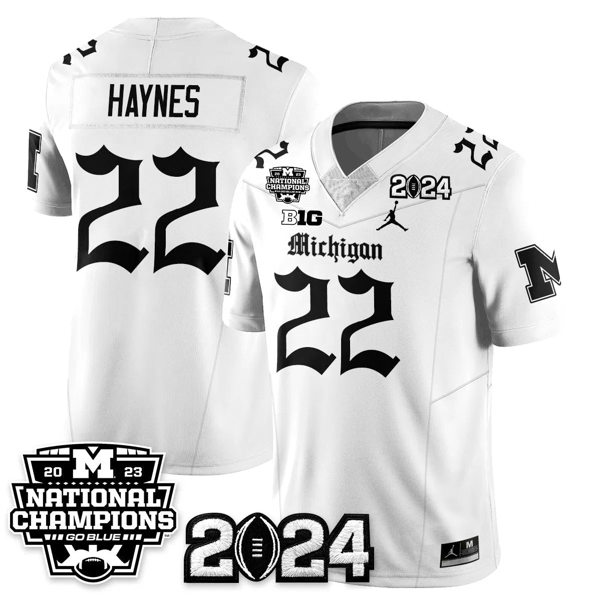 Personalized MICH Gothic 2023 National Champions Vapor Limited Football Jersey - White / Justice Haynes - 22 Stitched