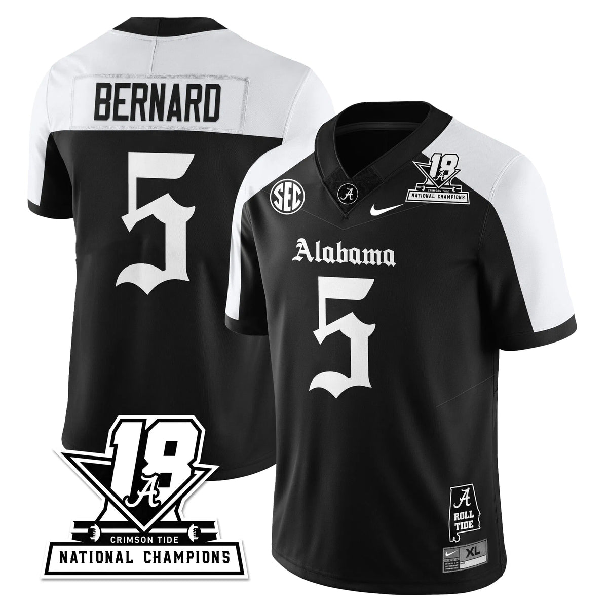 Personalized BAMA 18x-Time National Champions Gothic Vapor Limited Jersey - Alternate / Germie Bernard - 5 Stitched
