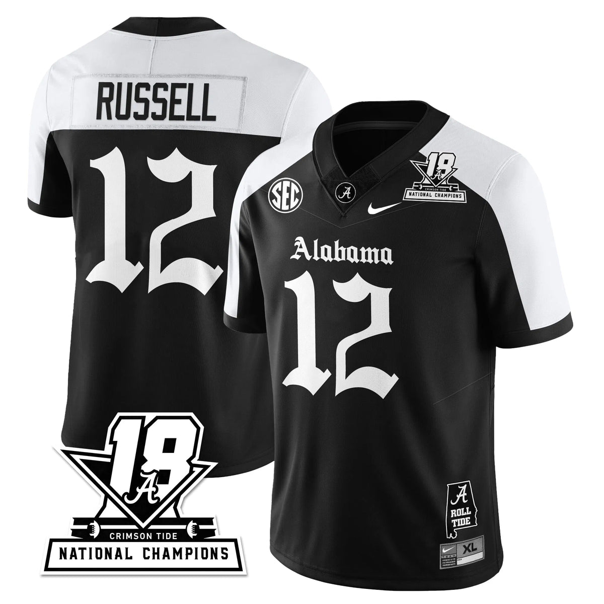 Personalized BAMA 18x-Time National Champions Gothic Vapor Limited Jersey - Alternate / Keelon Russell - 12 Stitched