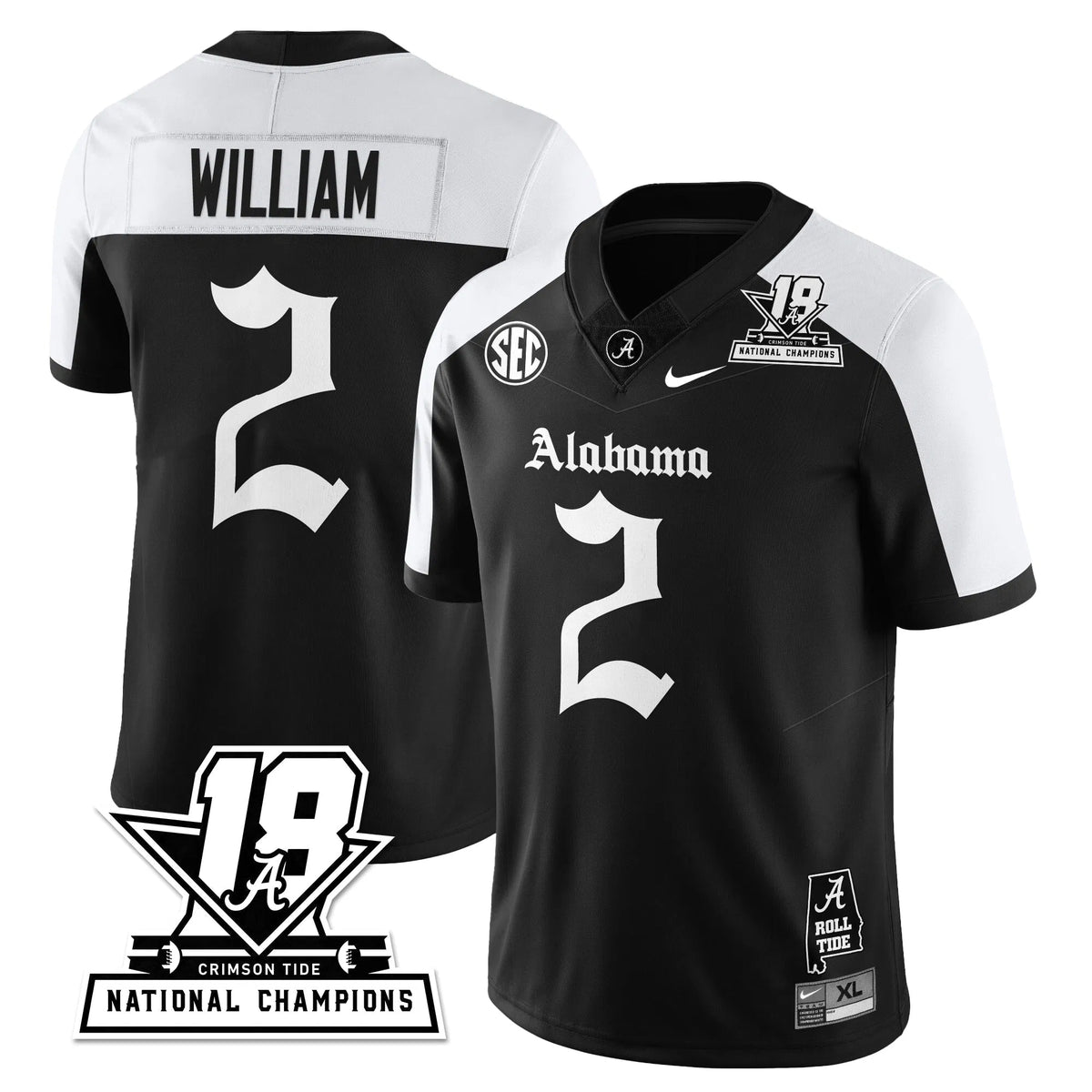 Personalized BAMA 18x-Time National Champions Gothic Vapor Limited Jersey - Alternate / Ryan William - 2 Stitched