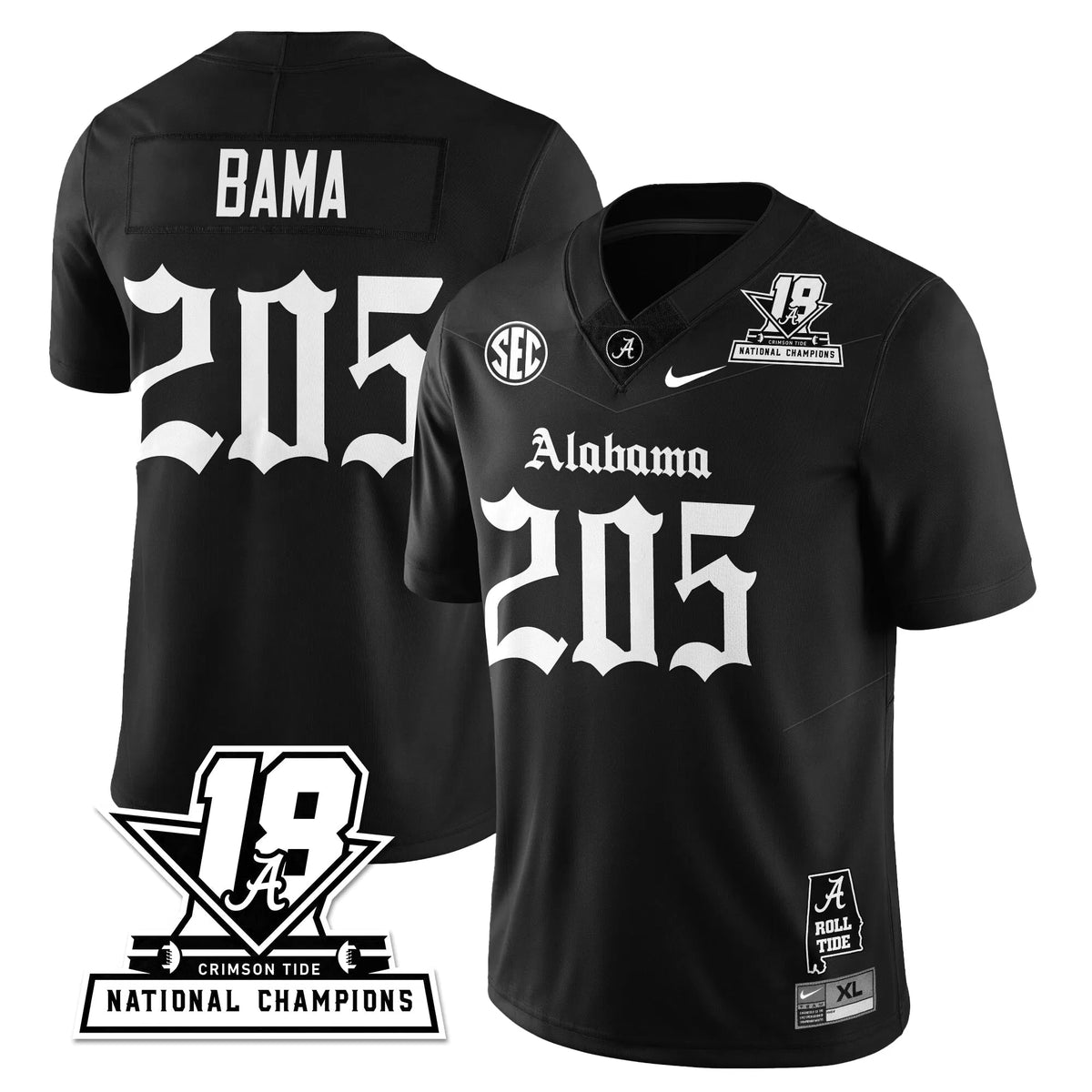 Personalized BAMA 18x-Time National Champions Gothic Vapor Limited Jersey - Black / Bama - 205 Stitched