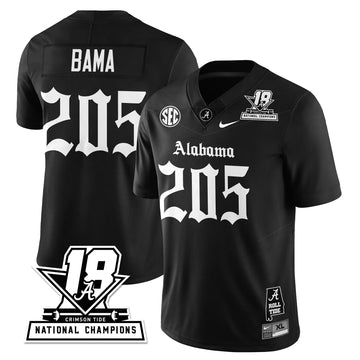 Personalized BAMA 18x-Time National Champions Gothic Vapor Limited Jersey - Black / Bama - 205 Stitched